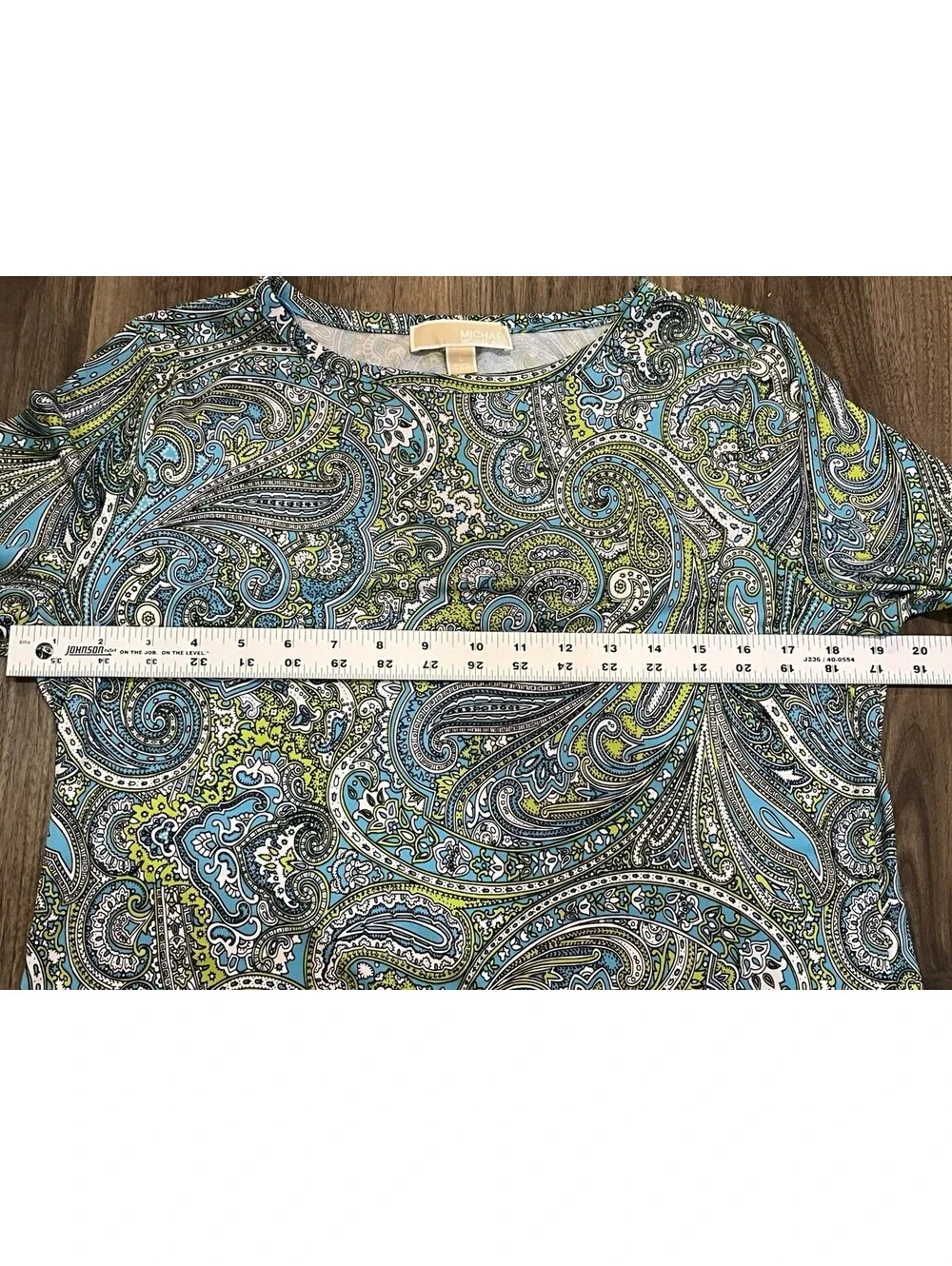 Michael Kors Turquoise & Green Paisley Dress Size L Long Sleeve Stretch